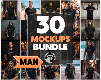Grunge Masculine Men Mockup Bundle, Black T-Shirt Male Mockups Bundle, Punk Rock Mockups, Manly Mockups Bundle, Hipster Mockup, Alternative