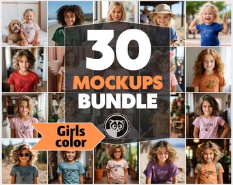 Girls Mockup Bundle, Colorful T Shirt Mockup Selection, 30 Girls mockup Bundle, Kids Outdoor Mock Up, Black Girls, White Girls Mockup Bundle