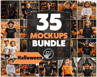 Halloween Mockup Bundle, T-Shirt Mockup Bundle Halloween Theme, Pumpkin Mockup, Men And Women T shirt Mockup Bundle