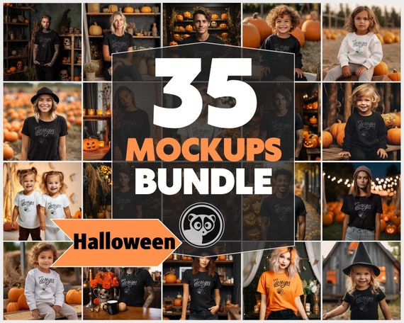 Halloween Mockup Bundle, T-Shirt Mockup Bundle Halloween Theme, Pumpkin Mockup, Men And Women T shirt Mockup Bundle