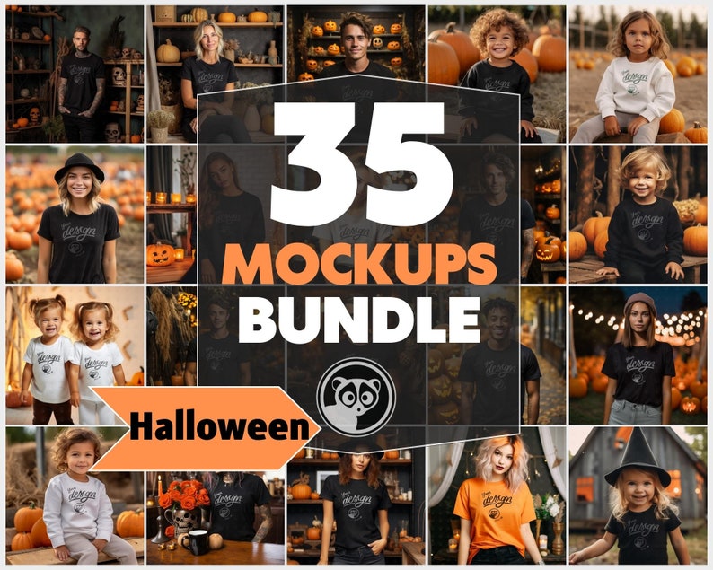 Halloween Mockup Bundle, T-Shirt Mockup Bundle Halloween Theme, Pumpkin Mockup, Men And Women T shirt Mockup Bundle