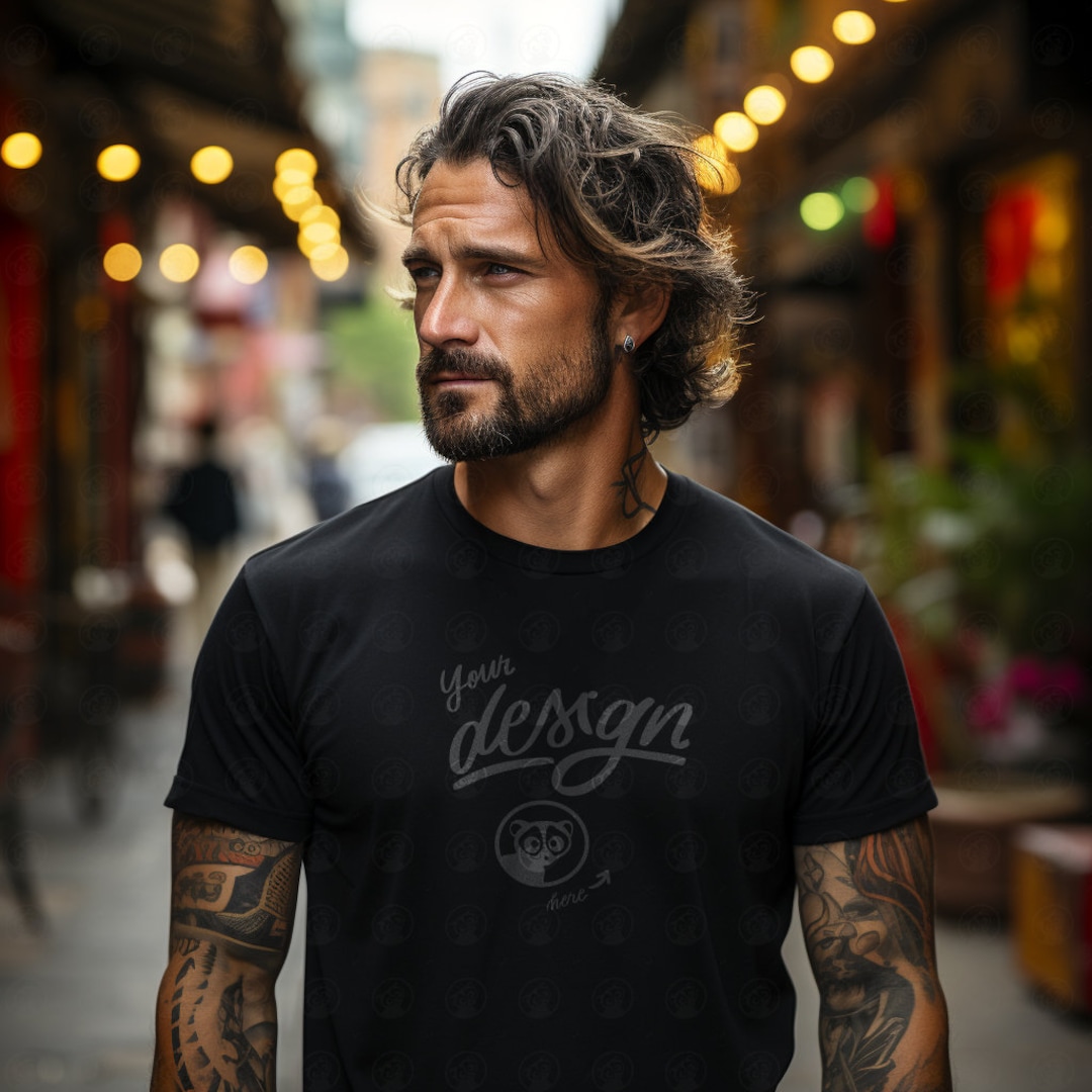 Black t shirt on model discount
