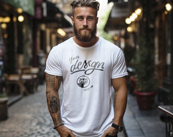 Tattooed Man, White T Shirt Mockup, Urban Street Mockup, White Man T-Shirt Mockup, White Tee Shirt Mockup, Tattooed Male Model, Shirt Mockup