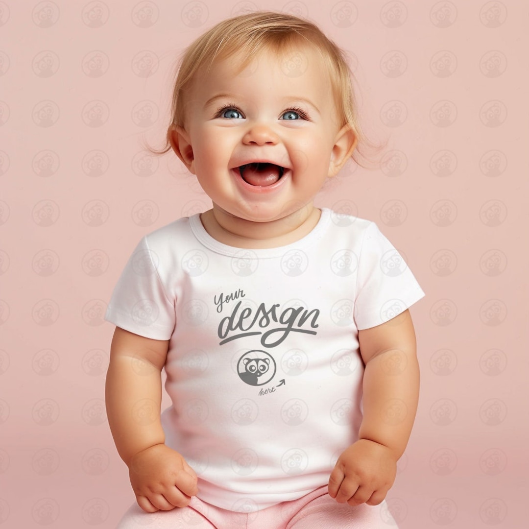 Cute Baby Girl White T Shirt Mockup, Blond Baby Girl Mockup, Kid's