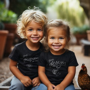 Sibling Mockup, Brother And Sister Mockup, Best Friends Matching T-Shirt Mockup, Kids Black T Shirt Mockup, Children Black T Shirt Mock up