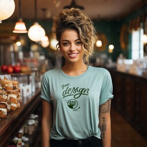 Sage Color Woman T-Shirt Mockup, Feminine T-Shirt, Woman&#39;s Shirt Mockup, Women&#39;s Tee Mock, Sage T Shirt Mockup, Sage Shirt Woman Mockup