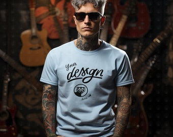 Musician Mockup, White T-Shirt Mockup, Men's Tee Mock, T Shirt Mockup, Music Band White Shirt Mockup, Guitar Player Mockup, Guitar Mockup