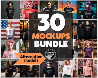 Alternative Model Mockup Bundle, Men And Women Mockup Bundle, Black T-Shirt Mockup Bundle, Punk Mockup, Goth Mockup, Alternative Mockup Set