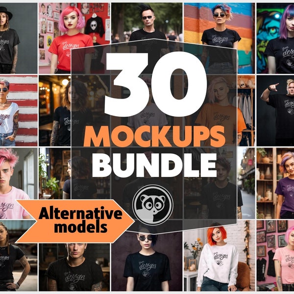 Alternative Model Mockup Bundle, Men And Women Mockup Bundle, Black T-Shirt Mockup Bundle, Punk Mockup, Goth Mockup, Alternative Mockup Set