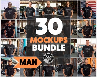 Auto und Motorrad Mockup Bundle, Schwarzes T-Shirt, Biker Mockup, Dad Mockup, Vater Bundle, Garage Mockup, LKW, Motorrad, Rider Mockup