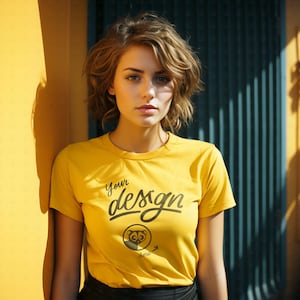 Yellow T Shirt Mockup, Summer Mockup, Colorful mockup, Woman T-Shirt Mock-up, Female T-shirt Mockup, Yellow Trendy T Shirt Mockup,Youth Mock