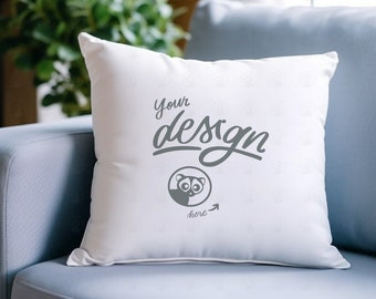 Modern Chic Pillow Mock Up, Square White Pillow Case Mockup, Cushion Lifestyle Stock Photo, White Pillow Mock-up, Throw Pillow Case Mockup