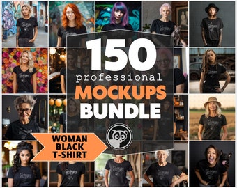 Diverse Women Models Mockup Bundle, Black T-Shirt Mockup Bundle, Alternative Women Mockup, Edgy T Shirt Mockup, Trendy Mockups, Black Bundle
