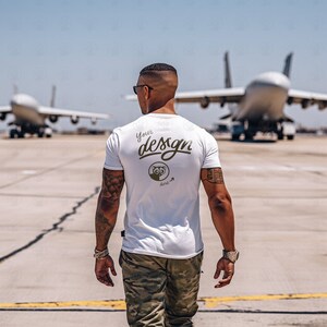 Back White T-Shirt Mockup, Army Man T-Shirt Mockup, Bella Canvas White Shirt Mockup, Military  Pilot Mockup, Dad Mockup, Airplane Backdrop