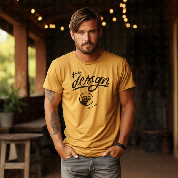 Yellow T Shirt Mockup, Male Model mockup, Man T-shirt Mockup, Summer Mockup, Tee Shirt Mockup, Yellow T shirt Mockup, Yellow T Mockup