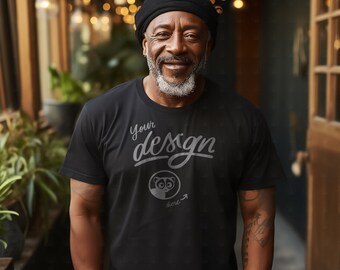 Black Man Mockup, Black Shirt mockup, Diverse Model, Old Black Man TShirt Mockup, Dad's Black T-Shirt Mockup, Black Father Mockup, Tee Mock