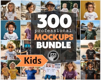 Kids Bundle, 300 Premium Mockups, Kids T Shirts Mockup Bundle, Color T-Shirt Mockup Bundle, Large Variety Of Boys And Girls T Shirts Mockups