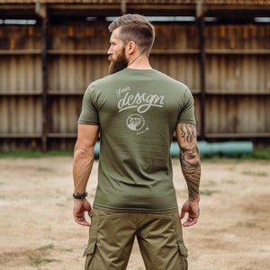 Back T-Shirt Mockup, Army Khaki T-Shirt Man Mockup, Military Mockup, Father&#39;s Day Mockup, Dad Mockup, US Army Mockup, USA, Patriot, Solidier