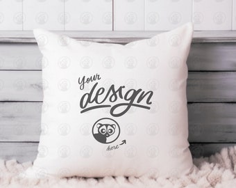 White Pillow Case Mockup, Boho Chic Square Pillow Mock Up, Cushion Lifestyle Stock Photo, White Pillow Mock-up, Throw Pillow Case Mockup