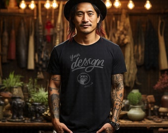 Asian Man Mockup, Man Black T-Shirt Mockup, Male Black Shirt mockup, Ethnic Model Mock Up, Diverse Mockup, Urban Aesthetic Mockup,Man Mockup