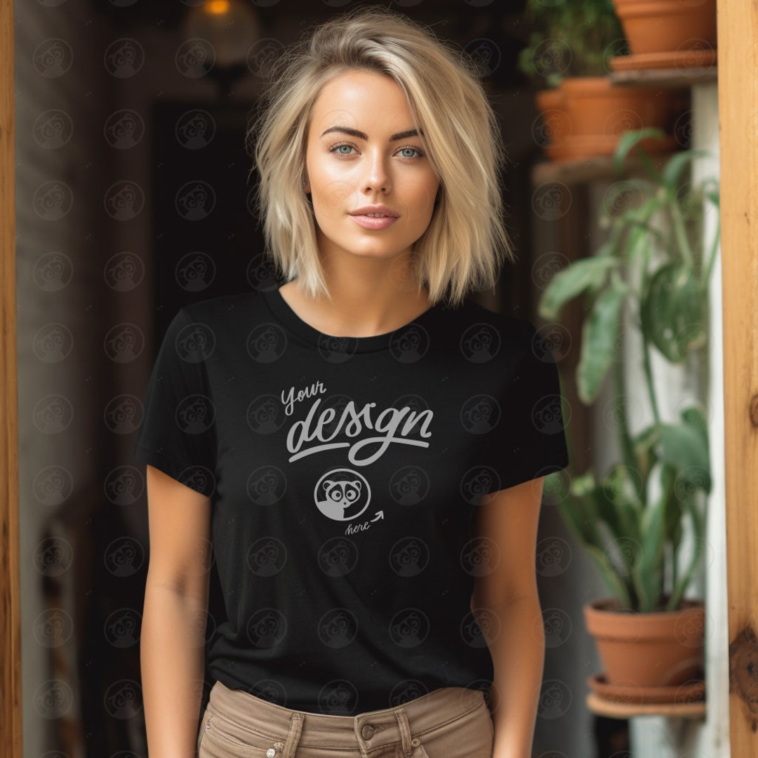 Bella Canvas Black T-shirt, Model Mockup, Women's Tee Mock, Casual ...
