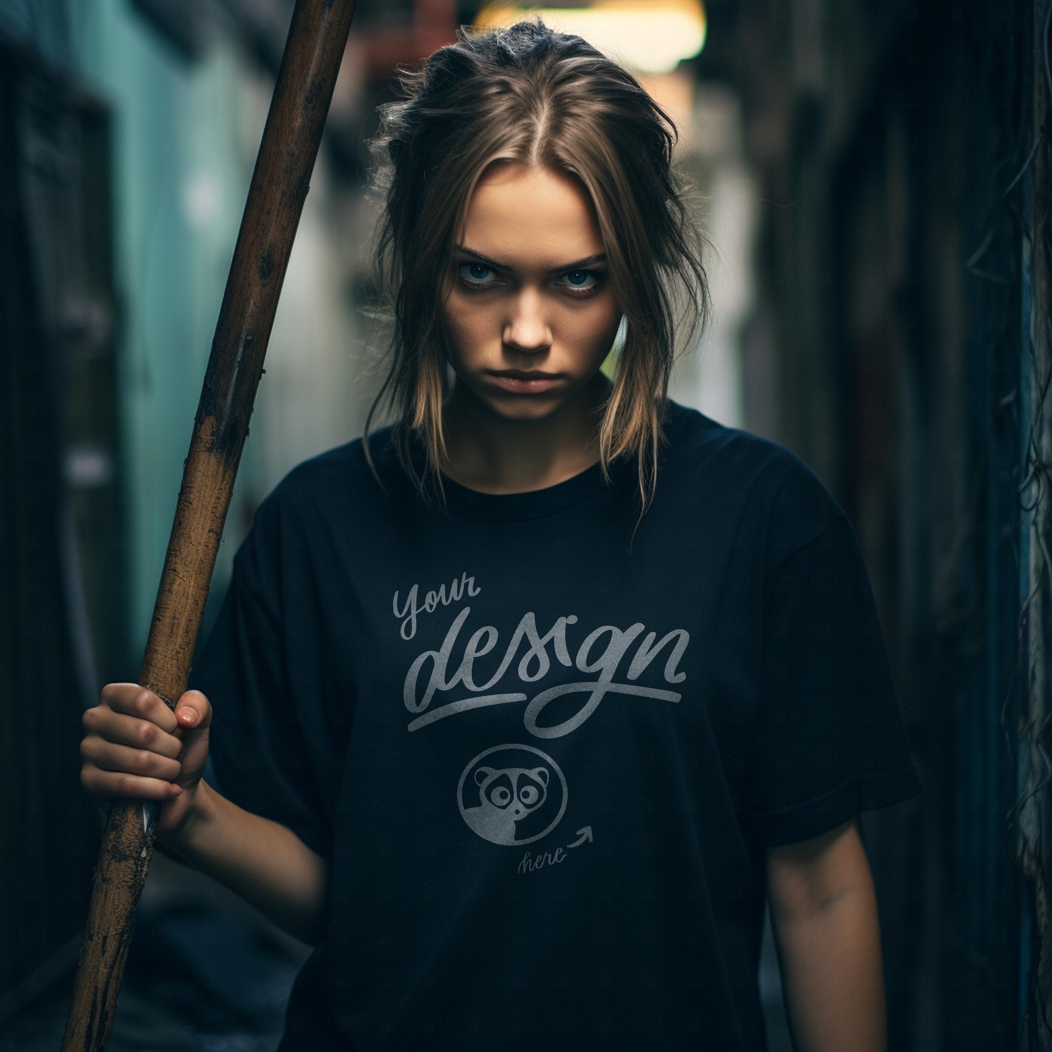 Horror Movie Mockup, Women's T-Shirt Mockup, Scary Mock Up, Black T Shirt Mockup, Assassin T Shirt Mockup, Young Woman Black Shirt Mockup