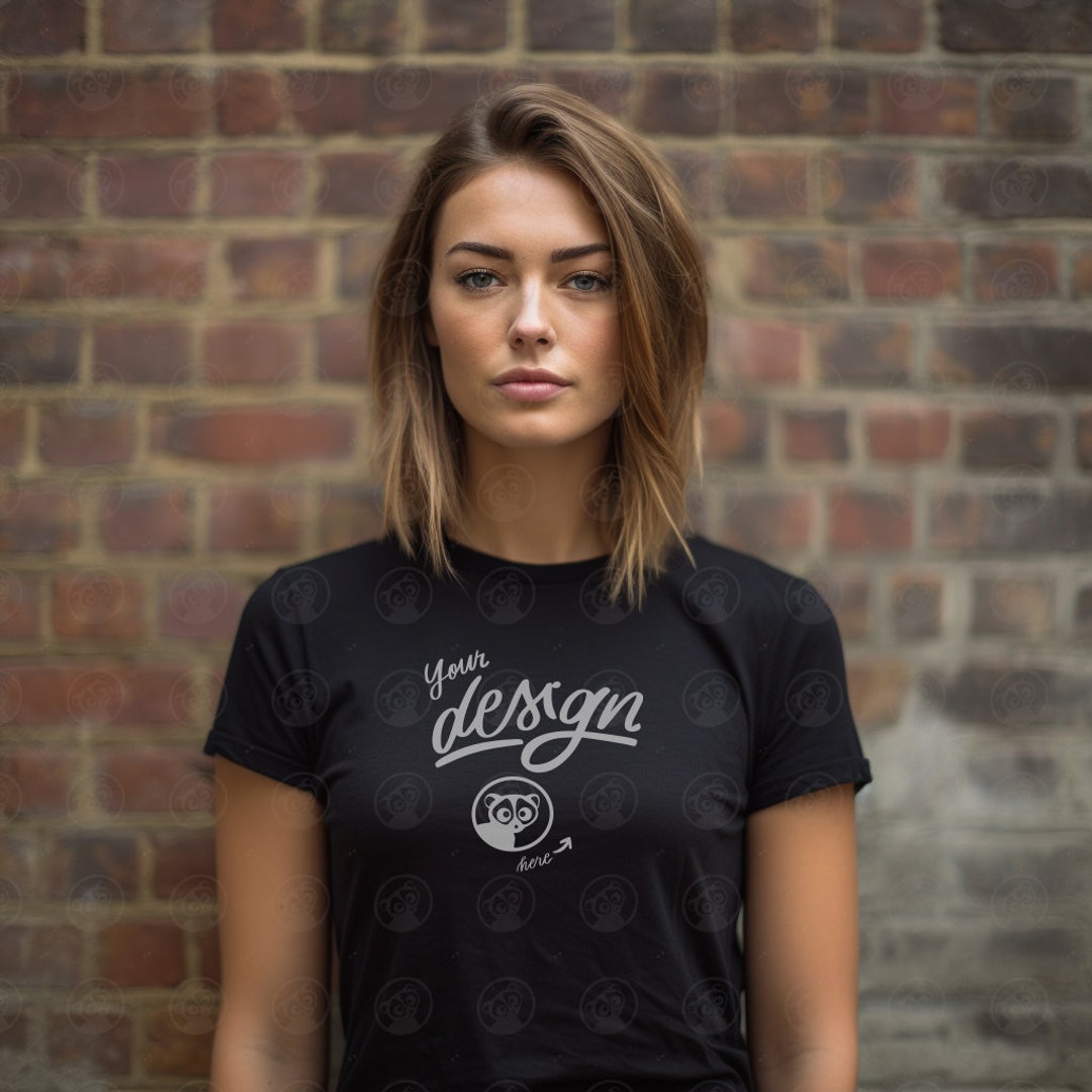 Bella Canvas Black T-shirt Mockup, Women T-shirt, Model Mockup, Urban ...