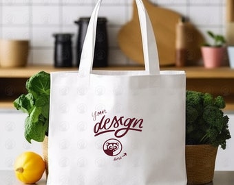 White Market Bag Mock Up, White Tote Bag White Handles Mockup, Kitchen Bag Mockup, Sublimation Shopping Bag, Tote Bag Mockup, Kitchen Mockup