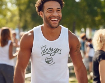 White Tank Mockup, White Tank For Man Mock Up, Male Tank Mock up, Male Model Mock up, Guy In Tank Top Mockup, Tank Template, Black Man Model