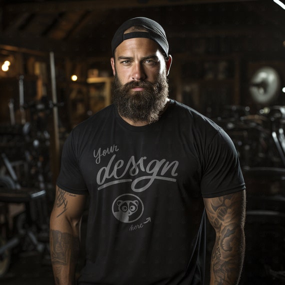 Garage Mockup, Black Shirt Mockup, Male T Shirt Mockup, Black T-Shirt, Male Mockup, Rugged Man Mockup, Father's Day Mockup, Biker Mockup