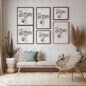 Wall Gallery Boho Frames Mockup, Living Room Mockup, Mock Up Wall Art, Styled Frame Mock up, Instant Download Mockup, Art Frame Mockup
