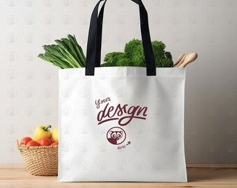 White Tote Bag Mockup, Market Bag Mock Up, White Tote Bag Black Handles Mockup, Kitchen Bag Mockup, Sublimation Shopping Bag Mock Up