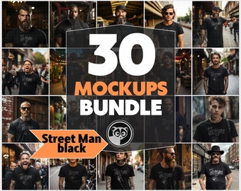 Streetwear mockup bundel, zwarte T-shirt mannelijke mockups bundel, getatoeëerde man mockup, mannelijke mockup bundel, hipster mockup, alternatieve mannen