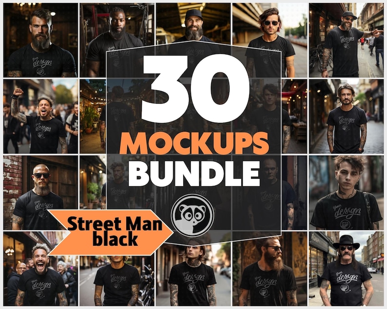 Street Vibe Men Mockup Bundle, Black T-Shirt Male Mockups Bundle, Tattooed Man Mockup, Manly Mockup Bundle, Hipster Mockup, Alternative Men