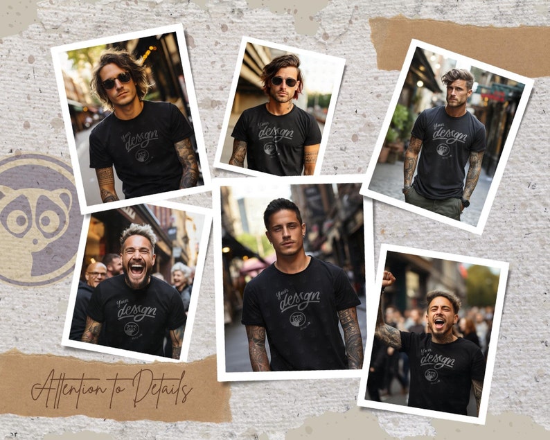 Street Vibe Men Mockup Bundle, Black T-Shirt Male Mockups Bundle, Tattooed Man Mockup, Manly Mockup Bundle, Hipster Mockup, Alternative Men