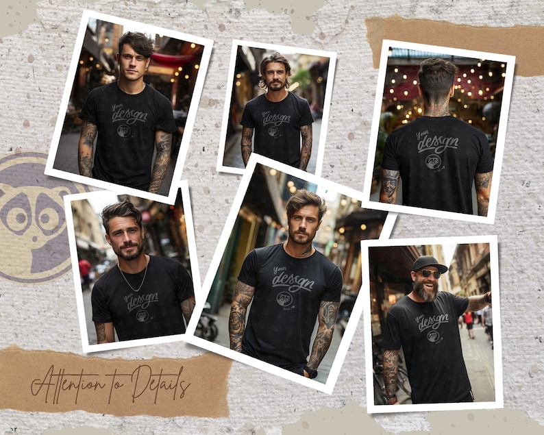 Street Vibe Men Mockup Bundle, Black T-Shirt Male Mockups Bundle, Tattooed Man Mockup, Manly Mockup Bundle, Hipster Mockup, Alternative Men