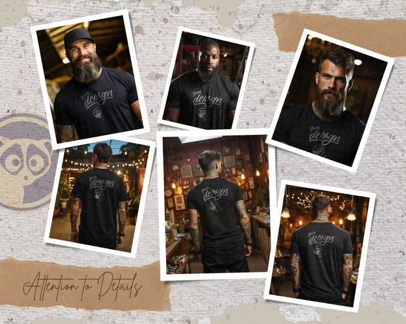 Street Vibe Men Mockup Bundle, Black T-Shirt Male Mockups Bundle, Tattooed Man Mockup, Manly Mockup Bundle, Hipster Mockup, Alternative Men