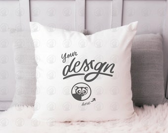 White Pillow Case Mockup, Boho Chic Square Pillow Mock Up, Cushion Lifestyle Stock Photo, White Pillow Mock-up, Throw Pillow Case Mockup