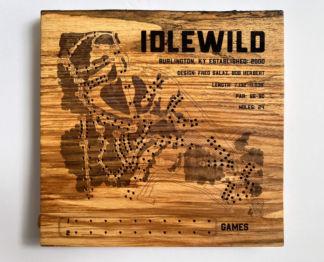 Idlewild Disc Golf Cribbage Board Laser Engraved Disc Golfer Game