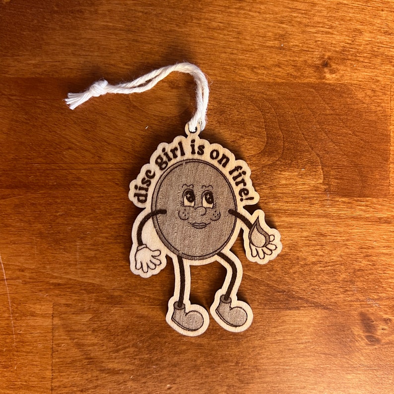 Disc Golf Ornament Disc Girl is on Fire Christmas Ornament Laser