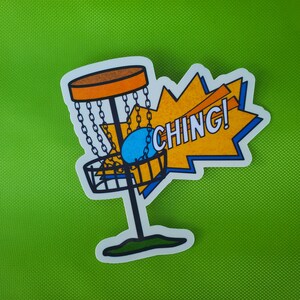 Ching Comic Disc Golf Sticker | Waterproof Sport Gift | Frisbee Golf Player Sticker | Fun Water Bottle Sticker  | Disc Golf Basket Decal