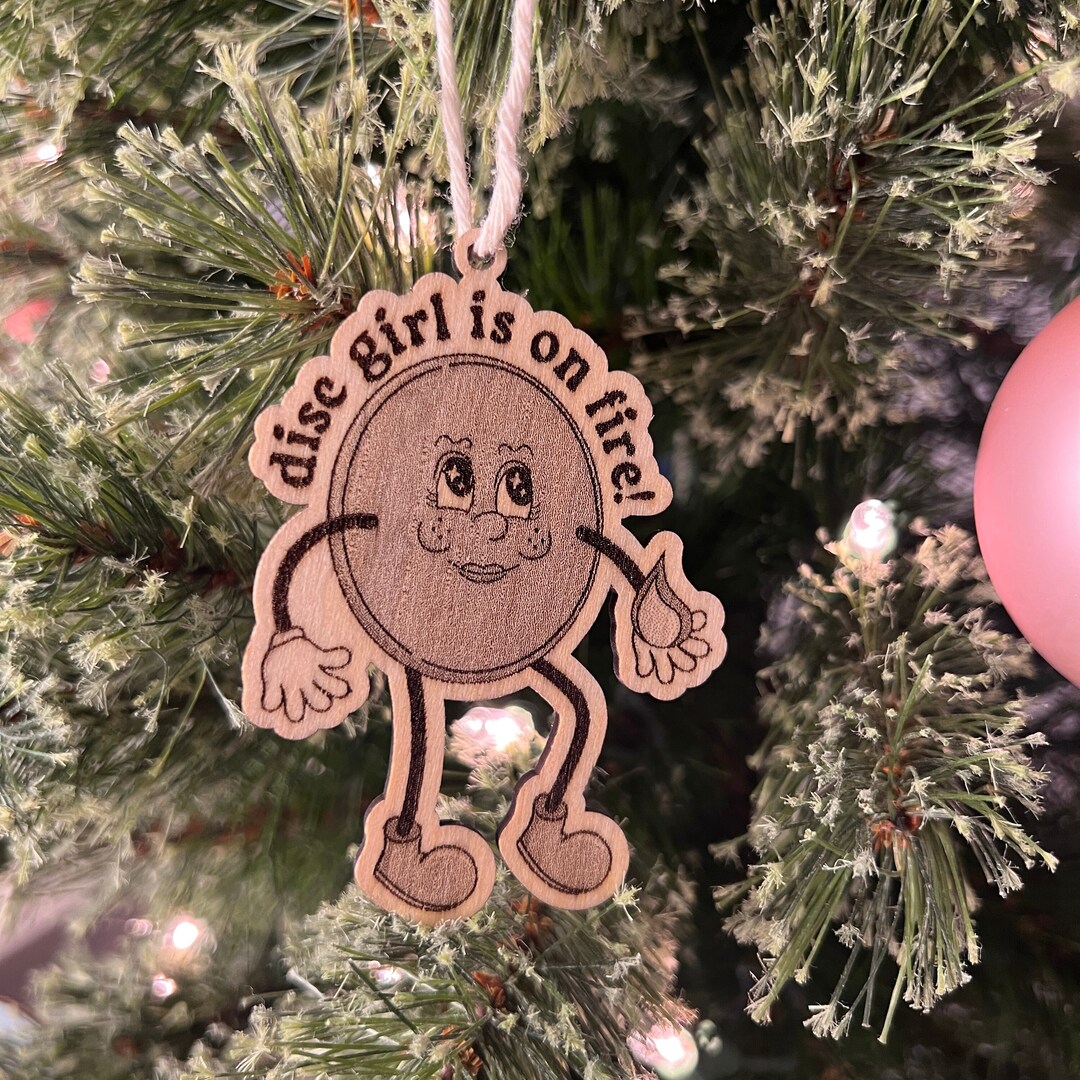 Disc Golf Ornament Disc Girl is on Fire Christmas Ornament Laser