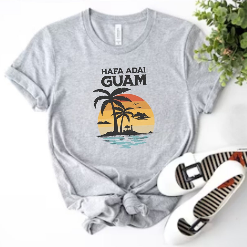 Hafa Adai Guam Sunset T-shirt Tropical Island Palm Tee Scenic Beach
