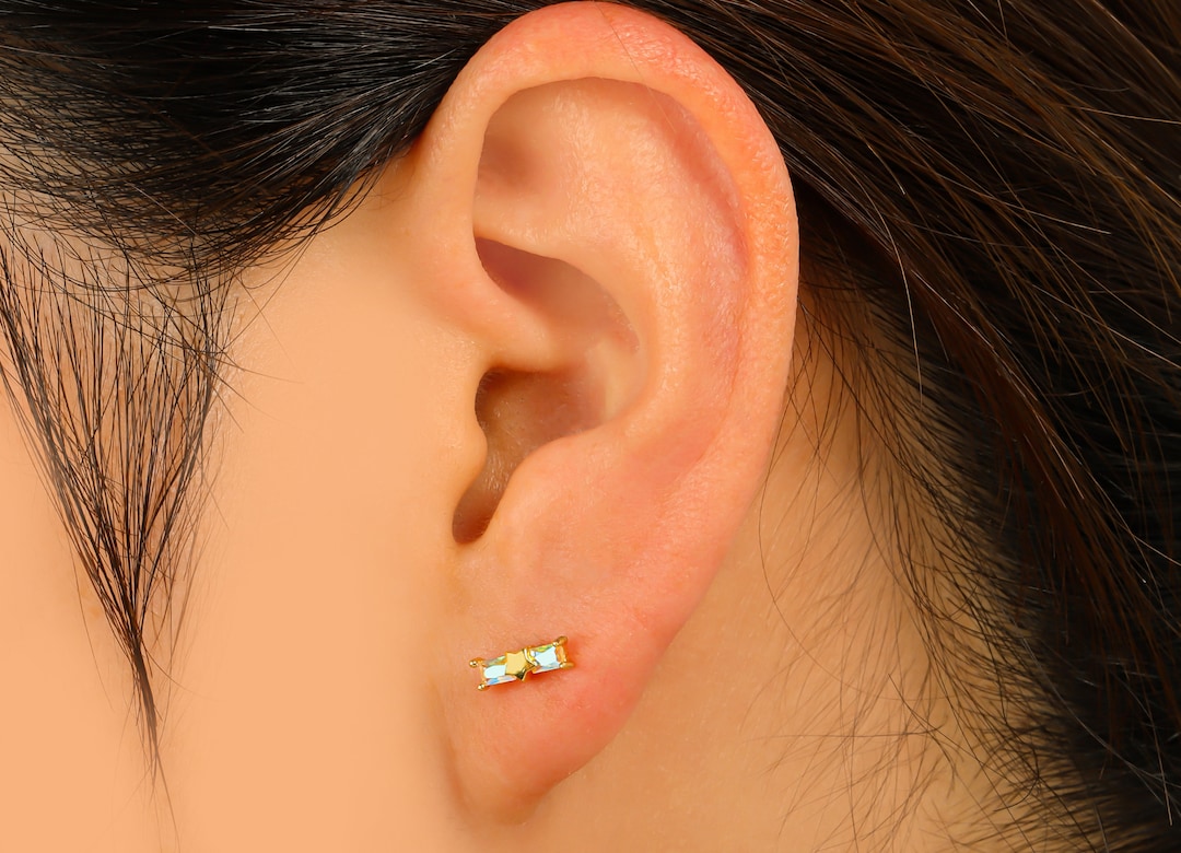 Tiny Star CZ Earrings Dainty Gold Earrings Dainty Star Etsy