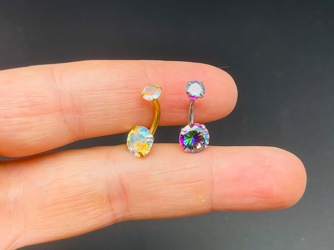 Round Fake Belly Button Ring Sterling Silver Minimalist Belly Ring Dangle Belly Button Ring