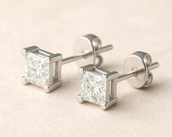 Unisex Diamond Princess Cut Stud Earrings