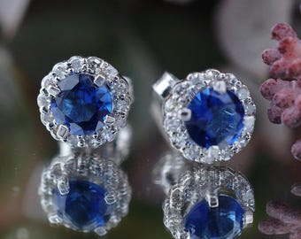 Blue Sapphire Earrings | Blue Stone Diamond Studs