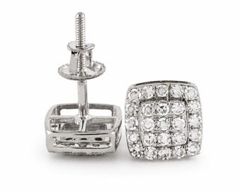 Diamond Square Earrings | Cluster Stud | Gold Wedding Earrings | Gift for Her