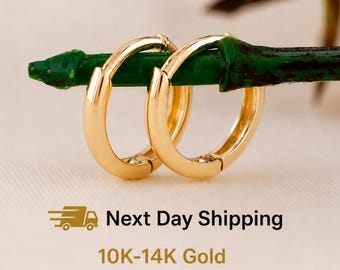 14K Solid Kleine Gold Huggie Hoop Ohrringe | Zierliche Mini Knorpel Creolen