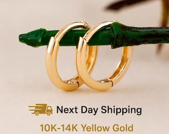 14K Solid Small Gold Huggie Hoop Earrings | Dainty Mini Cartilage Hoops